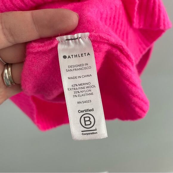 Athleta | Women’s Transit Crew Sweater Merino Wool Pullover Neon Hot Pink Bright - Picture 6 of 10